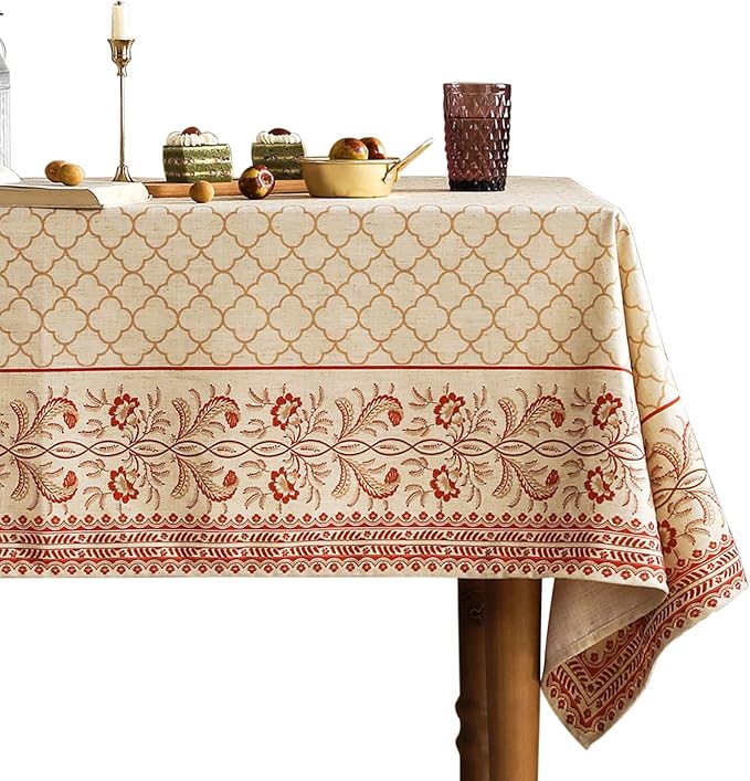 ISAENNE Designer Linen Floral Rectangular Table Cloth,Pale Yellow Farmhouse Indoor Tablecloth,Durable Decor Tablecloths for Dining Kitchen Thanksgiving Christmas,55"*79"-Chamonix A