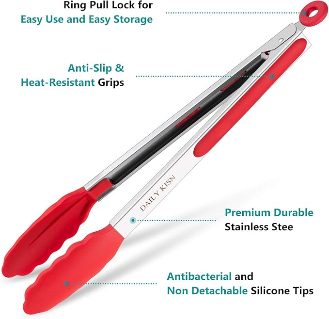 Kitchen Tongs Set of 3, Cooking Tongs with Silicone Tips, Non-Stick Non-Scratch Heat Resistant Tongs for Grilling Cooking BBQ Salad Serving (Multicolor, 7/9/12 Inch)