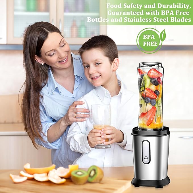 Electric Smoothie Blender, Powerful Small Blender with 2 Portable 20oz Tritan blender Bottles, BPA-Free with 4 Stainless Steel Blades, Mixer Smoothie Maker for Shakes and Smoothies
