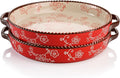 AVLA 2 Pack Ceramic Pie Pan, 9 Inch Round Baking Dish with Double Handle, 28 Ounce Deep Quiche Plate for Kitchen, Cooking, Roasting Lasagna (Sakura, Red)