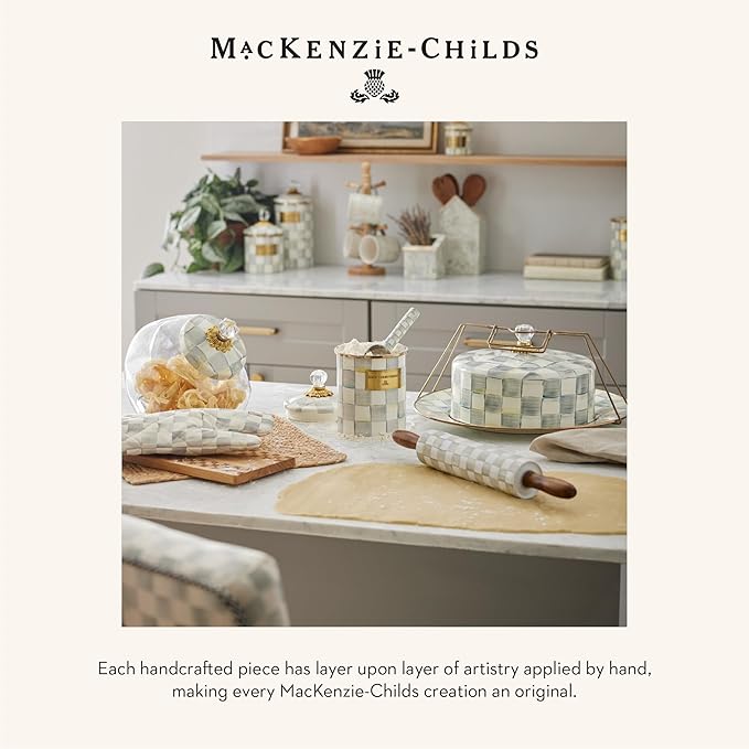 MACKENZIE-CHILDS Enamel Dinner Plate, Decorative Dinnerware Plate, 10 Inches, Set of 1, Gray-and-White Sterling Check