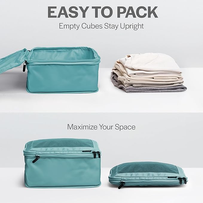Aerotrunk Compression Packing Cubes for Travel - Luggage Organizer Bags - Double Zipper Packing Cubes for Suitcases (4-Pack, Teal)