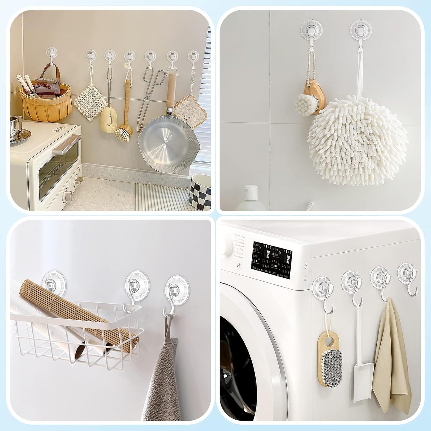 VIS'V Suction Cup Hooks, Small Shower Suction Hooks with Wipes, Heavy Duty, Removable and Reusable, Clear, 4 Pcs