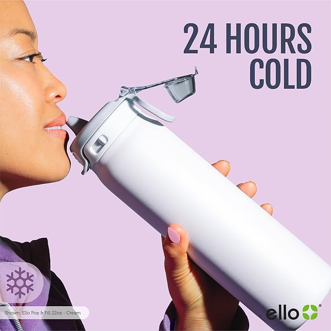 Ello Pop & Fill 32oz Stainless Steel Water Bottle with Quick Fill Technology, Double Walled and Vacuum Insulated Metal, Leak Proof Locking Lid, Sip and Chug, Reusable, BPA Free, Pastel Paradise