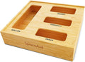 SpaceAid Bag Storage Organizer for Kitchen Drawer, Bamboo Organizer, Compatible with Gallon, Quart, Sandwich and Snack Variety Size Bag (1 Box 4 Slots), 2.5" High