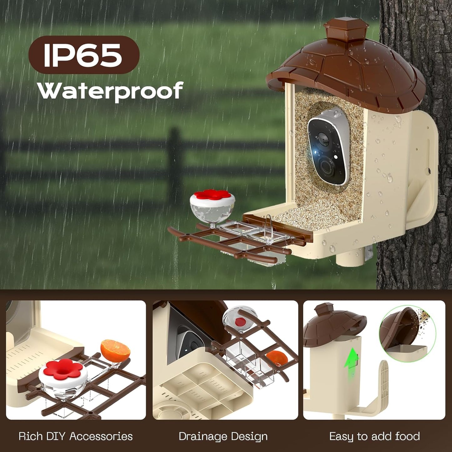 Bird Feeder with Camera, 2K HD Live Video, Smart Bird Cam Solar Powered with AI Birds Species Identification, Auto Capture Video, Instant Arrival Alerts, Best Gifts for Mom Dad