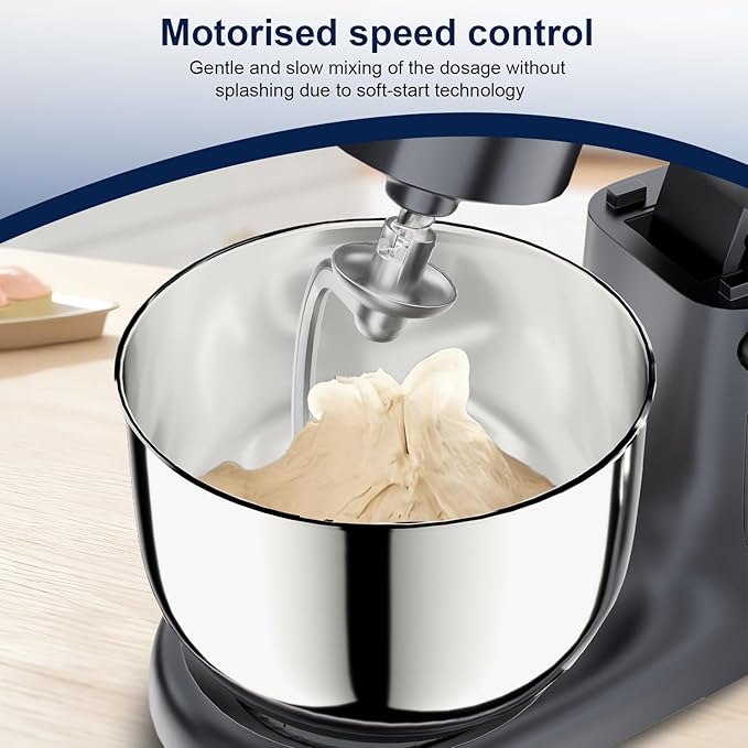 Camic Stand Mixer, 4.2QT+5.3QT Two bowls Electric Food Mixer, 10 Speeds with Digital setting 3-IN-1 Kitchen Mixer for Baking Cakes Cookie Bread Salad with Egg Whisk,Dough Hook,Flat Beater (Grey)