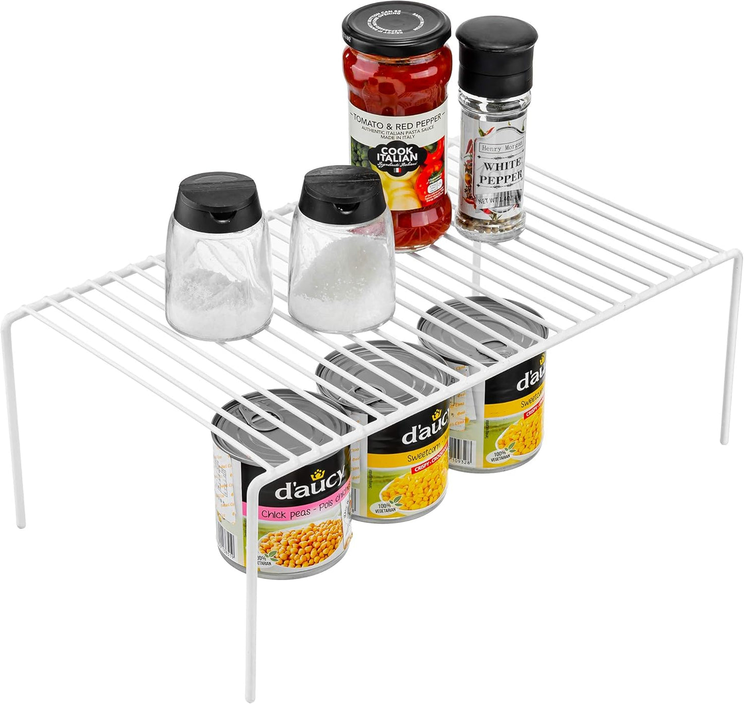 iPEGTOP Set of 6 Large (15.7 x 9.4 Inch) Kitchen Cabinet Organizer Shelf, Wire Freezer Storage Shelves Rack, Rustproof Steel Metal Shelf Riser for Dish Plates Pantry Cupboard Organization, White