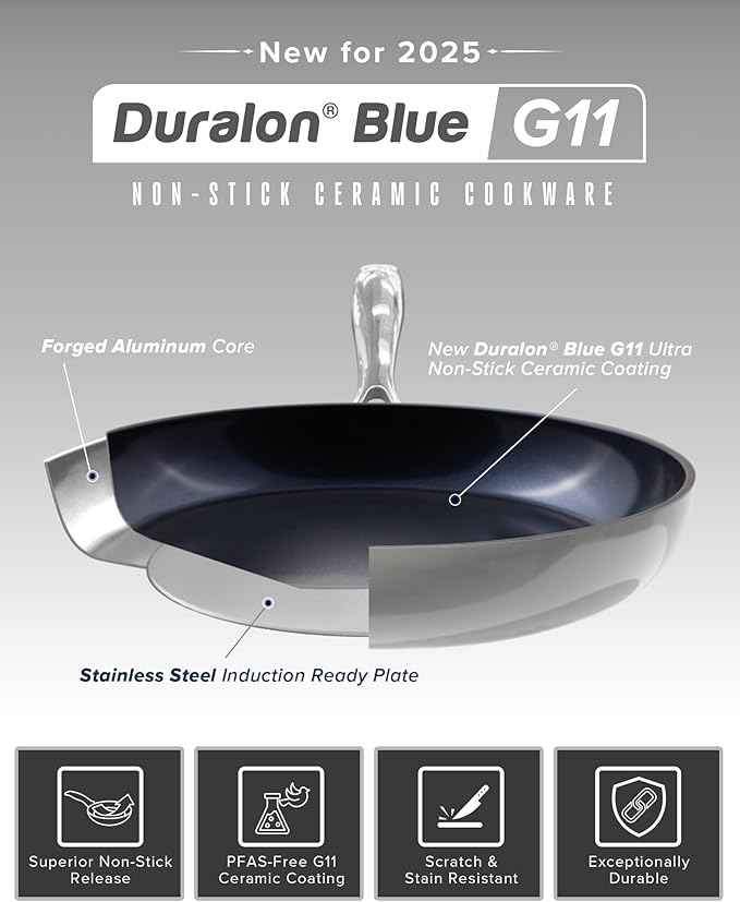 Nuwave Healthy G11-Pots and Pans Set Non Stick, 9H Near-Diamond Hardness Scratch-Resistant, Works on All Stovetops, PFAS Free, with Frying Pans, Saucepans & Glass Lids, Stay-Cool Handles, Cool Gray