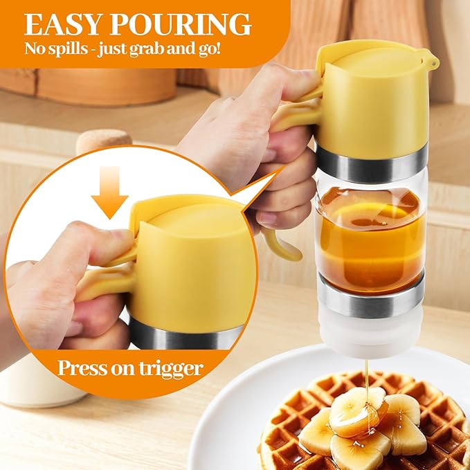 Glass Honey Dispenser,10 OZ Honey Pot with Handle,No Drip Honey Container Jar,Maple Syrup Dispenser,Ideal for Honey and Syrup,White base