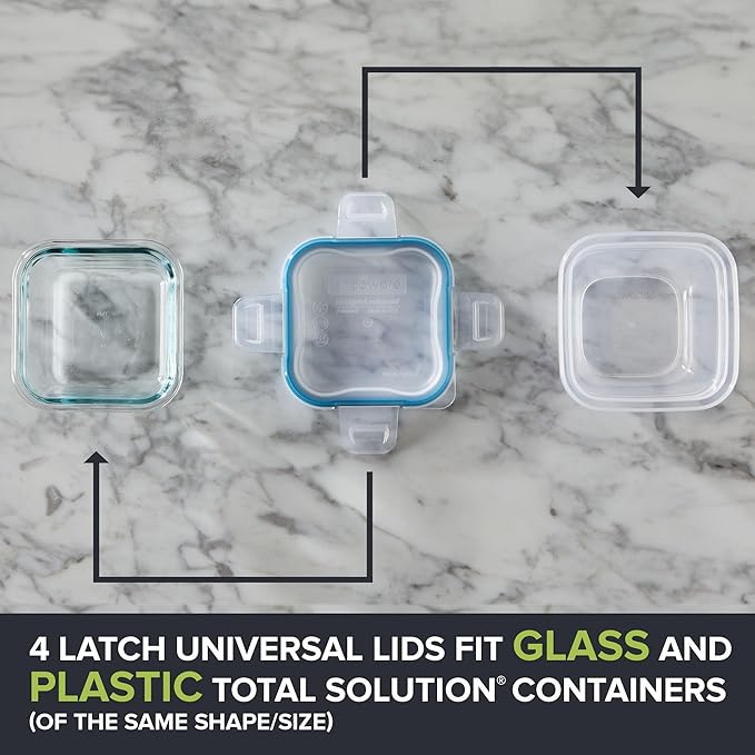 Snapware Total Solution (16-Pack) Glass & Plastic Mix Food Storage Containers Set, Meal Prep Containers with BPA-Free Lids & 4 Locking Tabs, Microwave, Dishwasher, and Freezer Safe