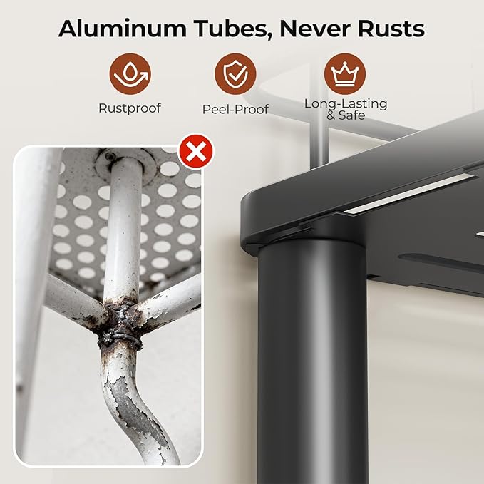 Orimade Rustproof 3 Tier Floor Standing Corner Shower Caddy Organizer with Toothbrush Holder, Large Spacing Floor Shower Shelf Rack Storage Stands with Hooks for Bathroom Kitchen, Black