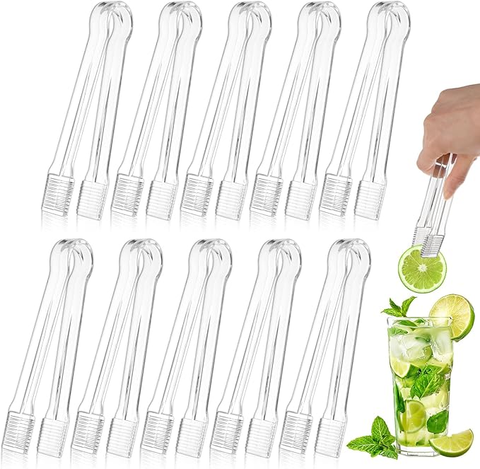 PEASUG 10 PCS Plastic Serving Tongs, Disposable Plastic Tongs, Clear Kitchen Small Serving Utensils for Serving for Party Food Buffet Appetizer Salad Catering Ice, 6.3 Inches