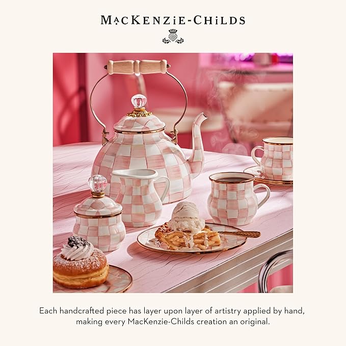 MACKENZIE-CHILDS Enamel Charger Plate, Charger Decoration for Dinner Plates or Home Decor, 12 Inches, Pink-and-White Rosy Check, Set of 1