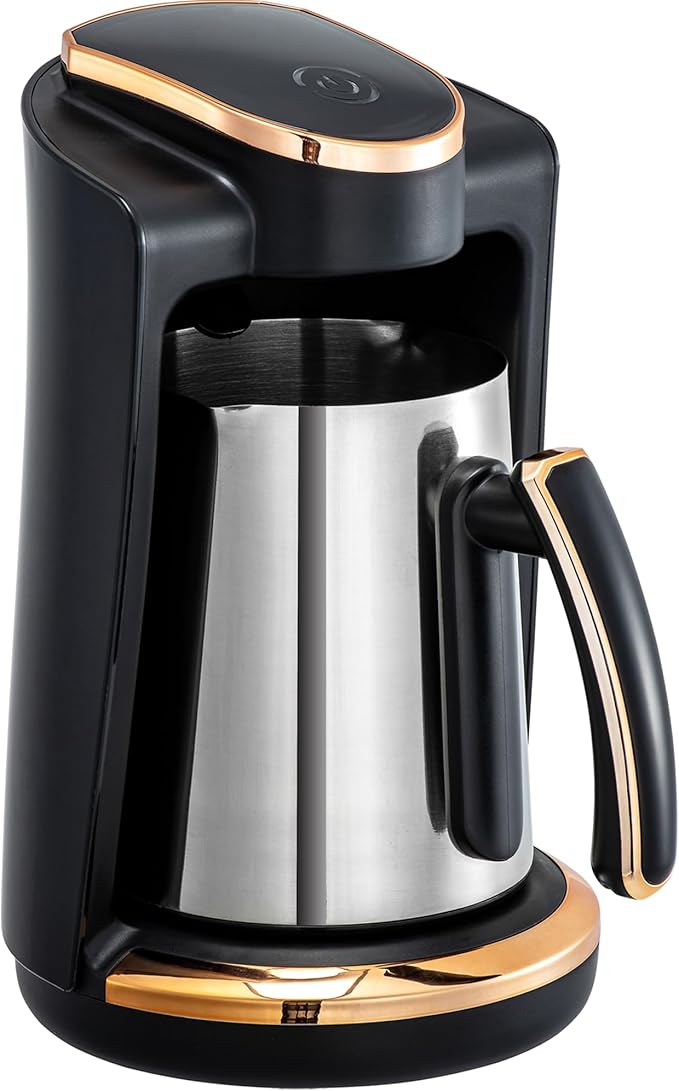 Sadaf One-Touch Mediterranean Coffee Maker – Electric Turkish, Greek, and Armenian Coffee Machine - Stainless Steel Coffee Maker - Foam Control & Overflow Sensor - Middle Eastern Cuisine - 250ml, Gold