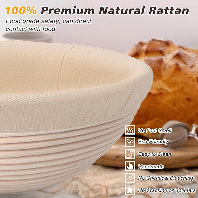 Large Sourdough Bread Baking Supplies, 10 Inch Round &12 Oval Banneton Bread Proofing Basket, Sourdough Starter Kit for Making Baking Fermentation
