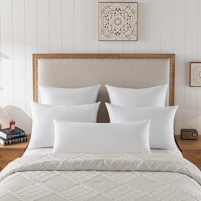 20x20 Decorative Throw Pillow Inserts-Down Feather Pillow Inserts-Square-Cotton Fabric-Set of 2-White.