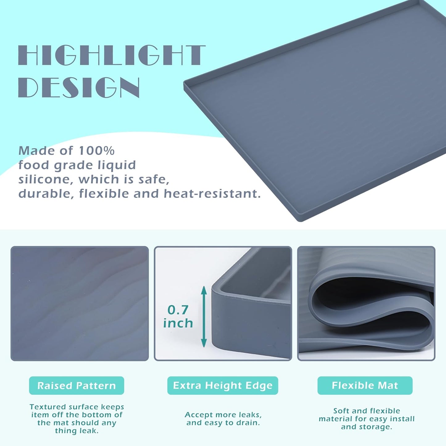 URMONA Waterproof Silicone Under Sink Mat 16'' x 10'' Shelf Liner for Kitchen and Bathroom, Cabinet and Counter Protector, Storage and Organizers, Litter Mat, Pet Cat Puppy Essentials(Beige)