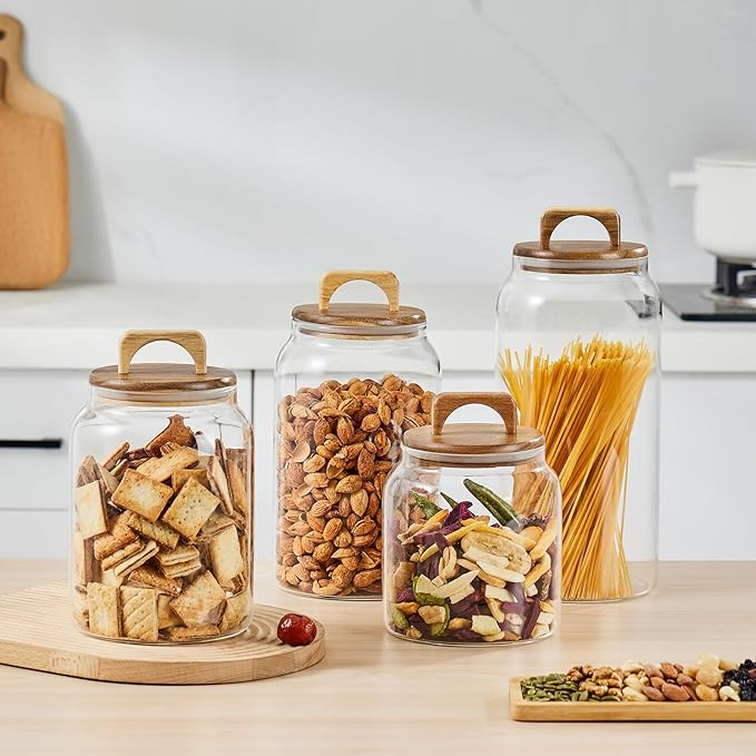 Sweejar Glass Jars for Laundry Room Organization, 90 ounce Laundry Pods Container, Glass Food Storage Jars with Airtight Lid, 1 Pack, Hand Lid
