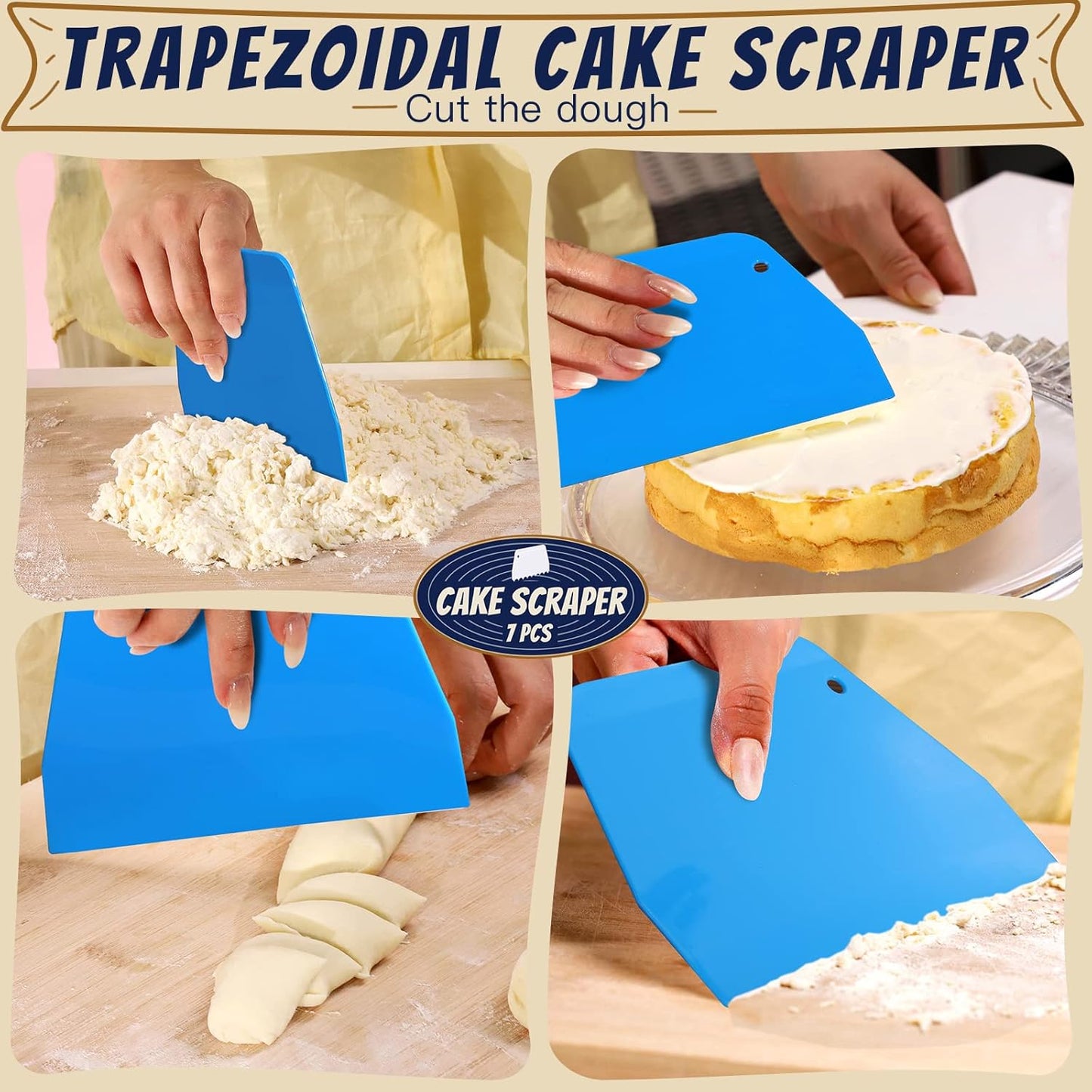 Teenitor Cake Scraper Cake Smoother, 7 Pcs Cake Tools Icing Scraper Cake Scraper Smoother Cake Icing Smoother Tool For Cake Decorating