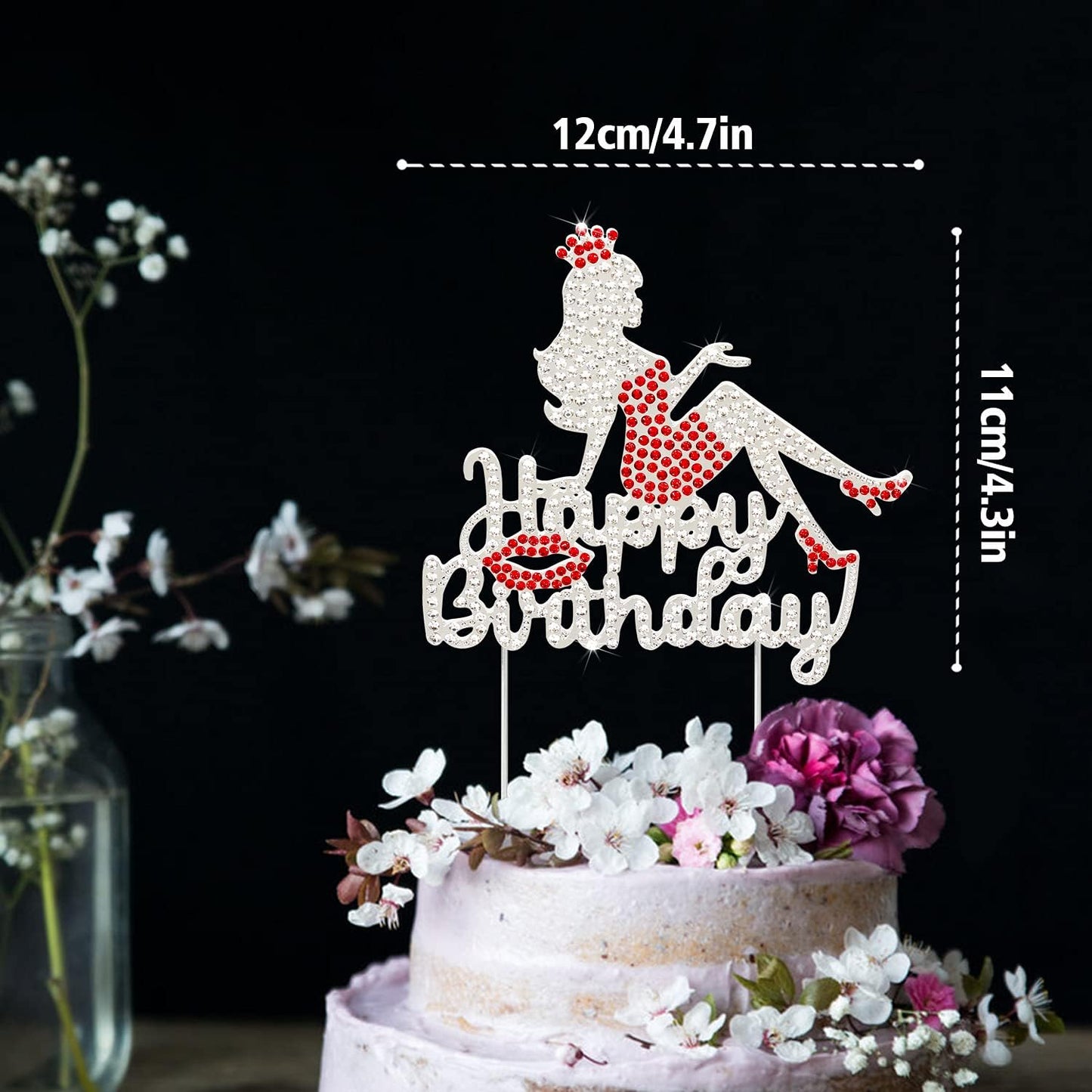LINGTEER Happy Birthday Crown Queen Lady Rhinestone Cake Topper - Cheers to Makeup Spa Birthday Party Cake Centerpieces Decorations Gift Sign - Red.