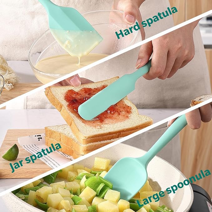 Wanbasion 5 Piece Premium Silicone Spatula Set Heat Resistant, Colorful Rubber Baking Spatula Set, Kitchen Spatula Set Dishwasher Safe for Nonstick Cookware Cooking Mixing Light Green