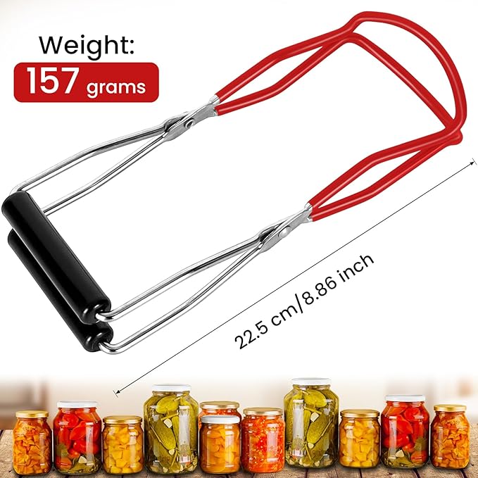 Canning Jar Lifter, Canning Tongs Jar Lifter, Canning Tools, Canning Supplies, Stainless Steel Jar Lifter with Rubber Grip Handle for Home Kitchen, Red