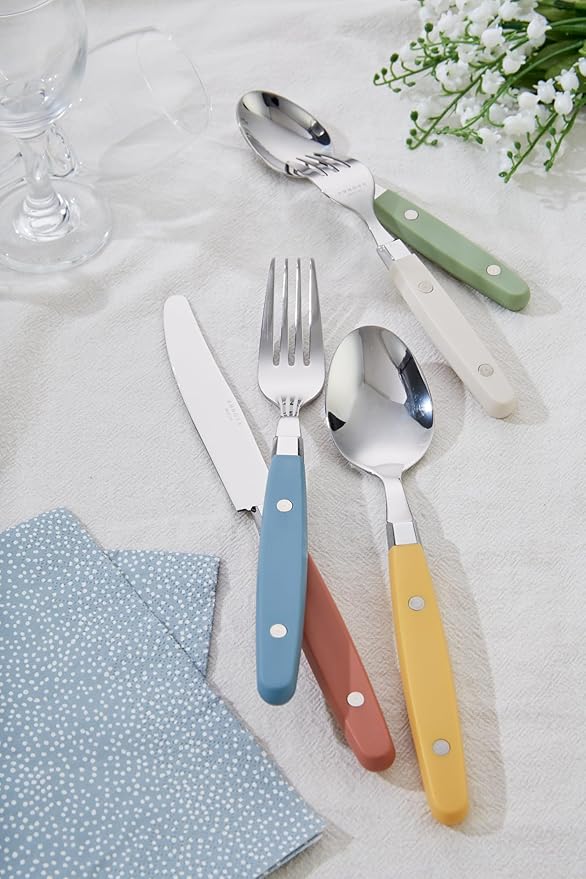 ANNOVA Silverware Set, Retro/Rivet Colorful Stainless Steel Tableware Kitchen Flatware Set Utensils, Includes Dinner Knives, Forks, Spoons, Salad Forks & Dessert Spoons (Morandi Mix, 20 Pieces)