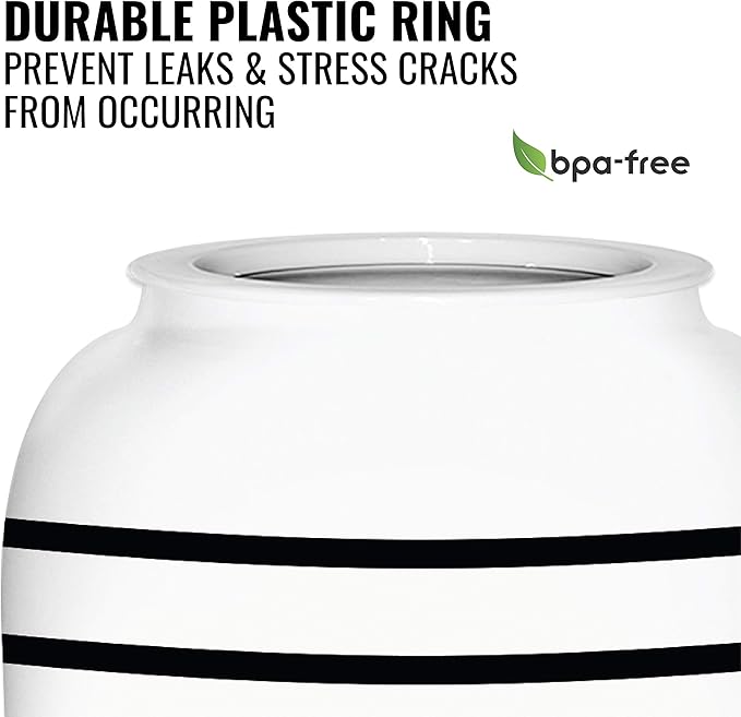 Geo Sports Bottles Geo Sports Porcelain Ceramic Crock Water Dispenser, Stainless Steel Faucet, Valve and Lid Included. Fits 3 to 5 Gallon Jugs. BPA Free (Black Stripe)