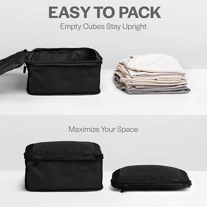 Aerotrunk Compression Packing Cubes for Travel - Luggage Organizer Bags - Double Zipper Packing Cubes for Suitcases (2-Pack, Black)