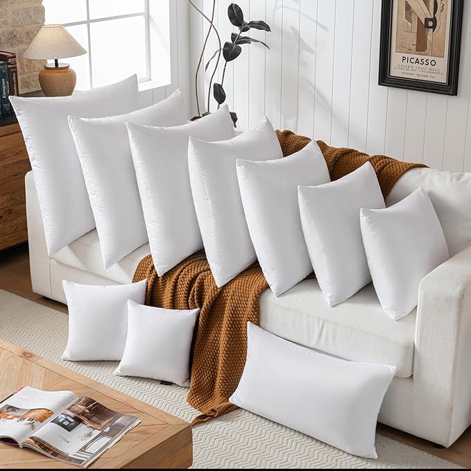 18x18 Decorative Throw Pillow Inserts-Down Feather Pillow Inserts-Square-Cotton Fabric-Set of 2-White.