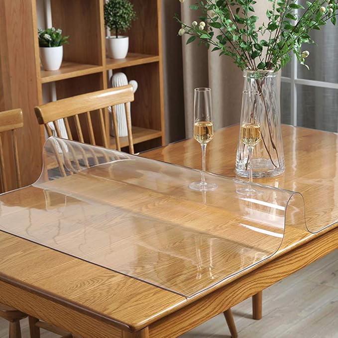 Wadrac Multisize Plastic Clear Table Cover Protector-1.5mm Thick 39x102 inch Non-Slip for Dining Table