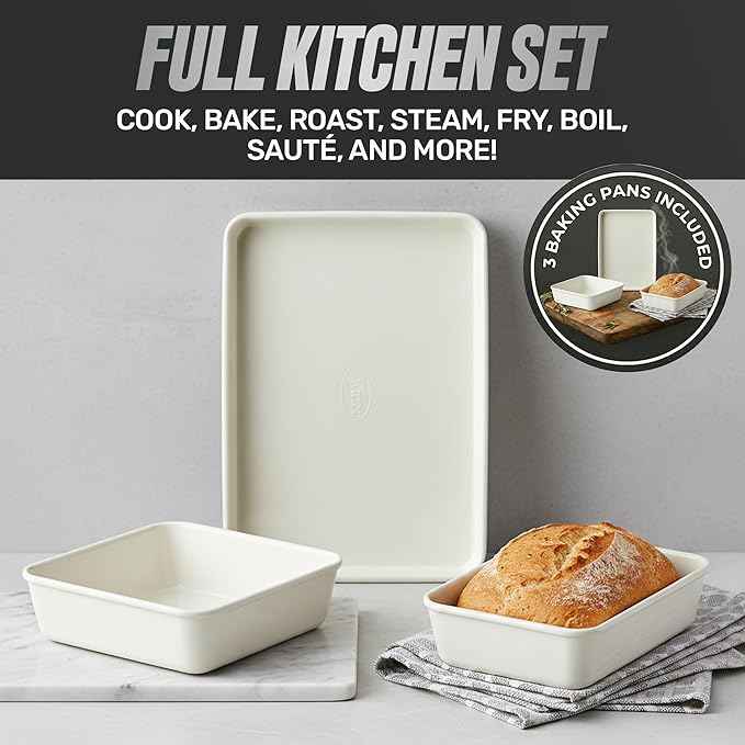 GOTHAM STEEL 20 Pc Ceramic Cookware Set Nonstick, Ceramic Pots and Pans Set Non Stick for Kitchen with Bakeware, Cooking Utensils & Steamer, Non Toxic PFOA PFOS Free, Oven & Dishwasher Safe
