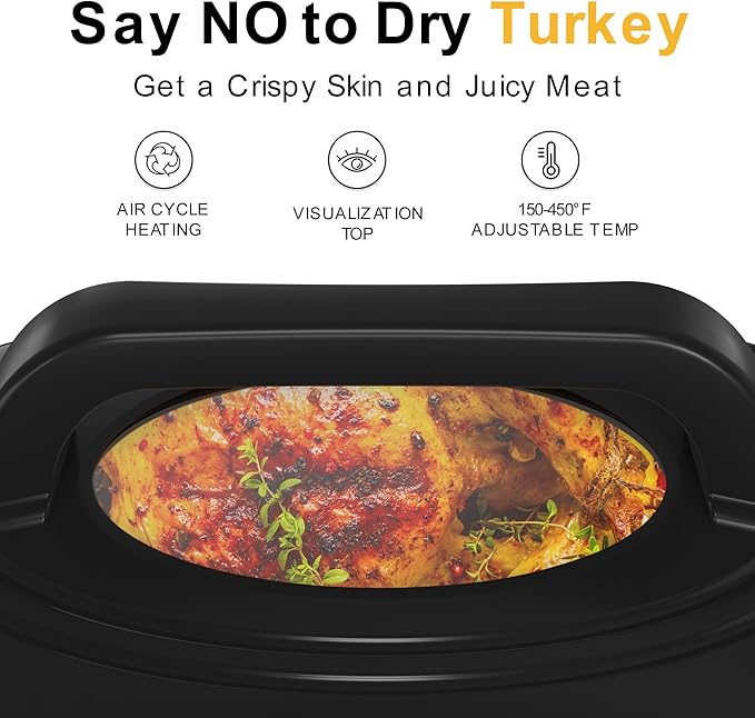 26 Quart Electric Roaster Oven with Visible & Self-Basting Lid, Large Turkey Roaster with Defrost Warm Function, Adjustable Temperature, Removable Pan Rack, Stainless Steel, Red