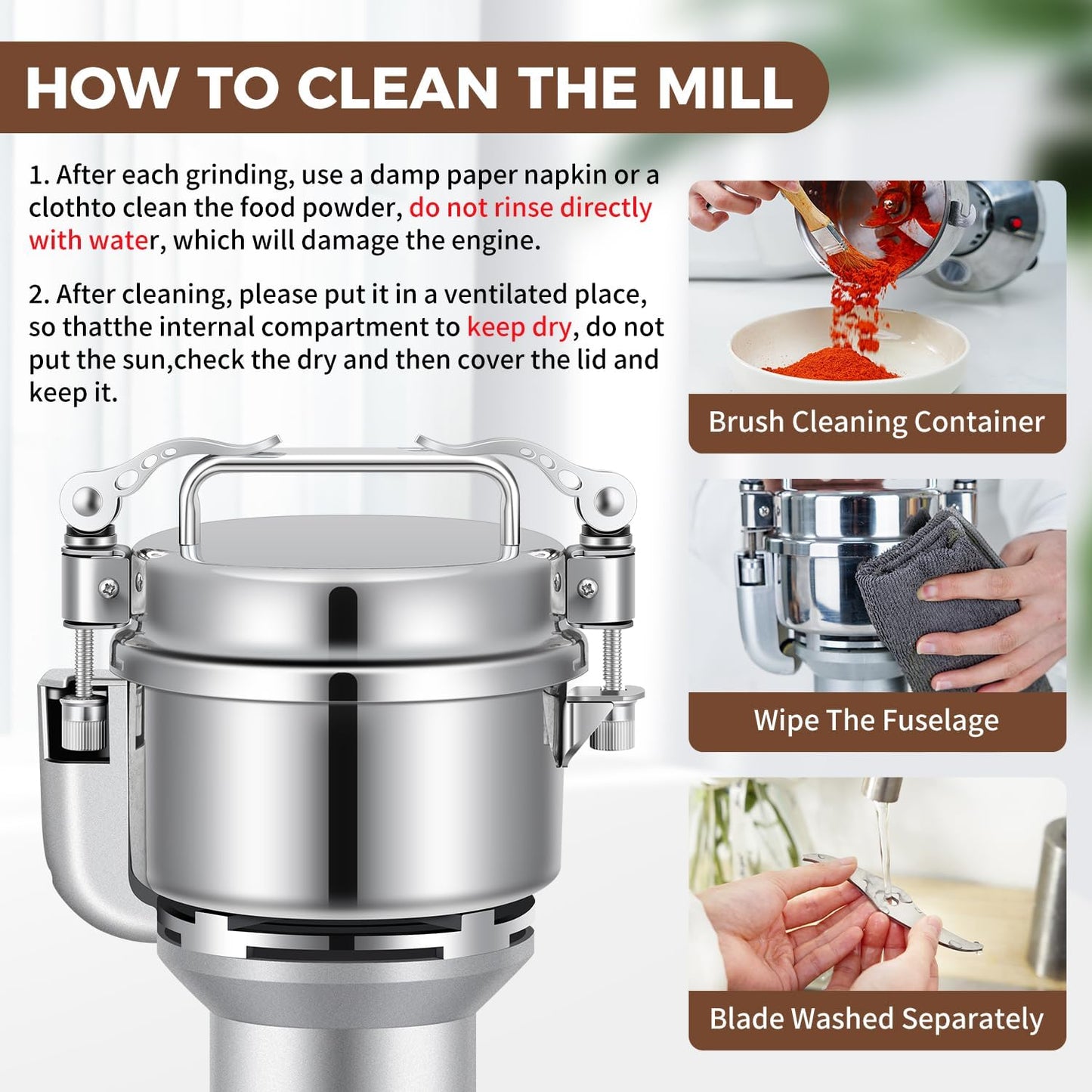 Grain Mill 300g Commercial Spice Grinder Electric 1200W Stainless Steel Pulverizer Dry Grinders for Grinding Wheat, Oats, Corn, Pepper, and Coffee Beans – Grinder for Kitchen.