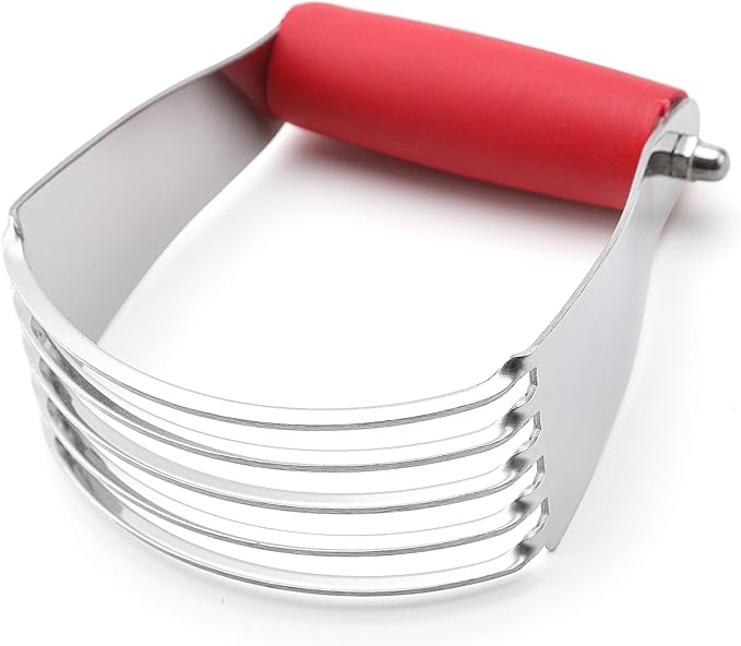 Spring Chef Dough Blender, Top Professional Pastry Cutter, Heavy Duty Baking Tool with Stainless Steel Blades, Medium Size, Red