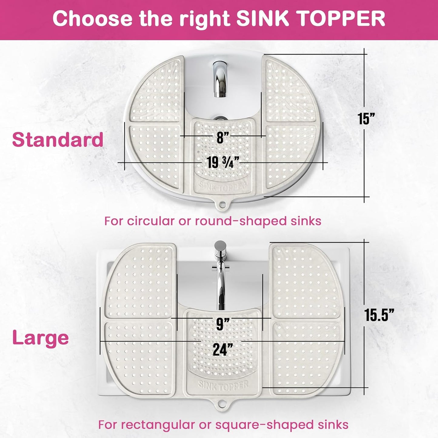 Sink Topper Bathroom Counter Cover & Storage Saver, Foldable Silicone Mat for Hot Tools, Hair Styling & Makeup, Beauty Brush Cleaning Mat, RV Camper Sink Cover & for Small Spaces (Standard Pearl)