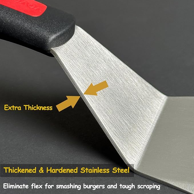 Stainless Steel Spatula Set with Heat Resistant Silicone Handle, VOVOLY Metal Spatulas For Kitchen Use, Thickened Smash Burger Spatula, Fish Flipper, Bench Scraper