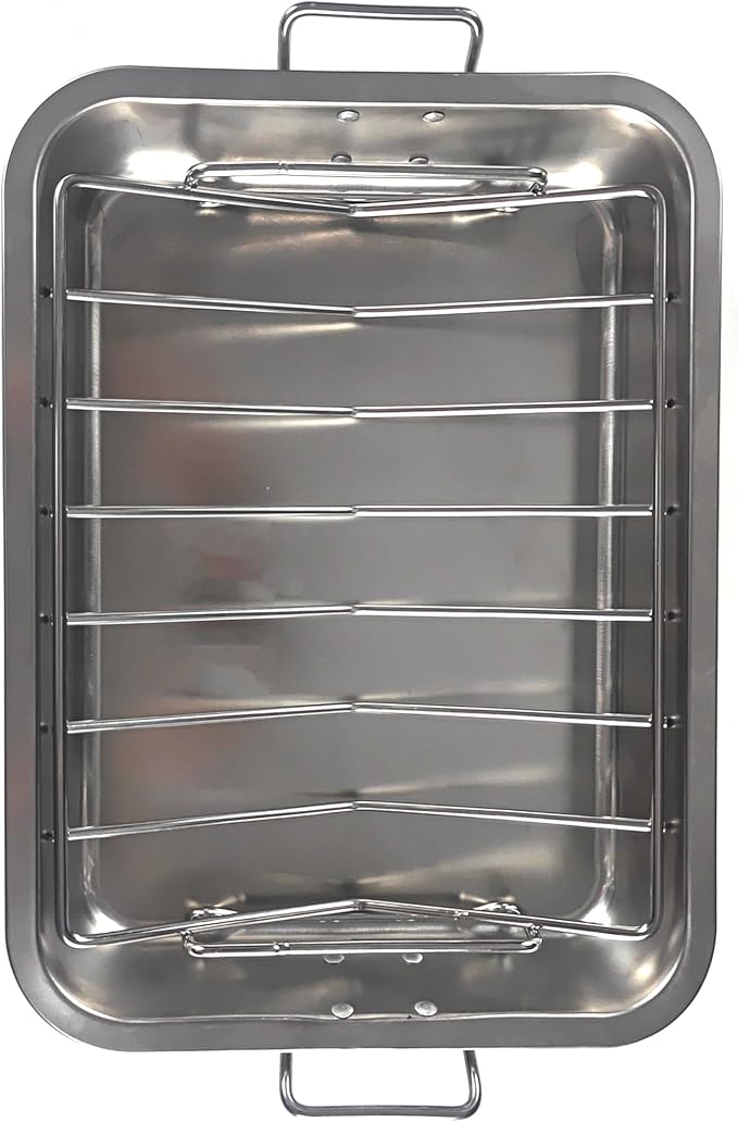 16" Premium Stainless Steel Roaster Pan Set with Baking & V-Shaped Racks - Heavy Duty, Healthy & Dishwasher Safe for Turkey, Chicken