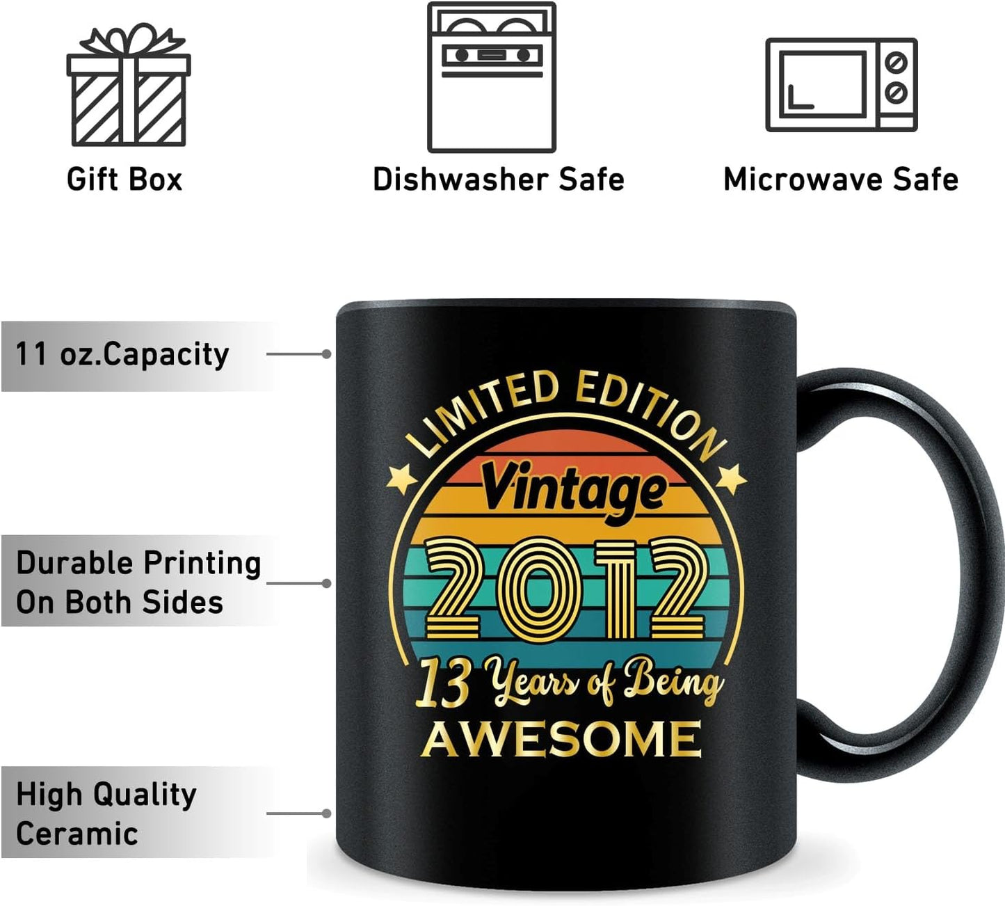 QUPT 13th Birthday Gifts for Girls Boys, 13th Birthday Gifts for Him, 2012 Birthday Gifts for Girls Boys, 13 Years Old Gifts, 2012 Birthday Gifts for Her Him, 13th Birthday Presents Coffee Mug