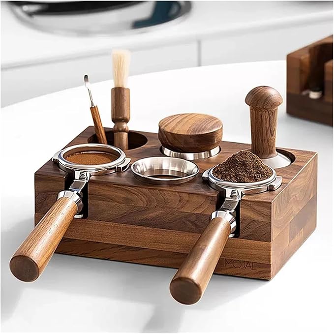 Walnut Wood Coffee Filter Holder, Espresso Tamper Mat Stand, Coffee Maker Support Base Rack, Barista Accessories(WHITE)