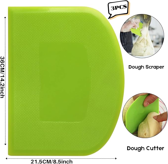 SURDOCA Dough Scraper Bench Scraper - 3P 14.2x8.5" Plastic Flexible Bowl Scraper, Sharp Edge & Angles Cake Scraper. Non-Slip Bakeware Decorating Tools Sculpting & Modeling Tools - Pure Blue