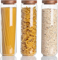 Kanwone Airtight Food Storage Containers Set of 3, 54 Ounce Glass Storage Containers with Bamboo lids, Clear Glass Canisters for Pantry, kitchen, Flour, Sugar, Tea, Coffee, Cookies, Spice and Herbs