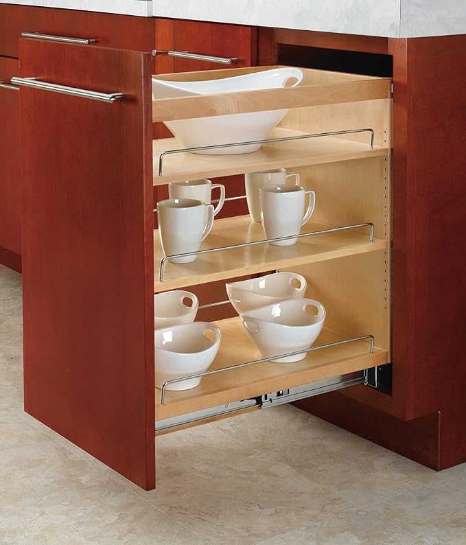 Rev-A-Shelf 14" Pullout Kitchen Cabinet Storage Organizer Slide Out Pantry Spice Rack with Adjustable Shelves for 14.5" W Cabinet Opening, 448-BC-14C