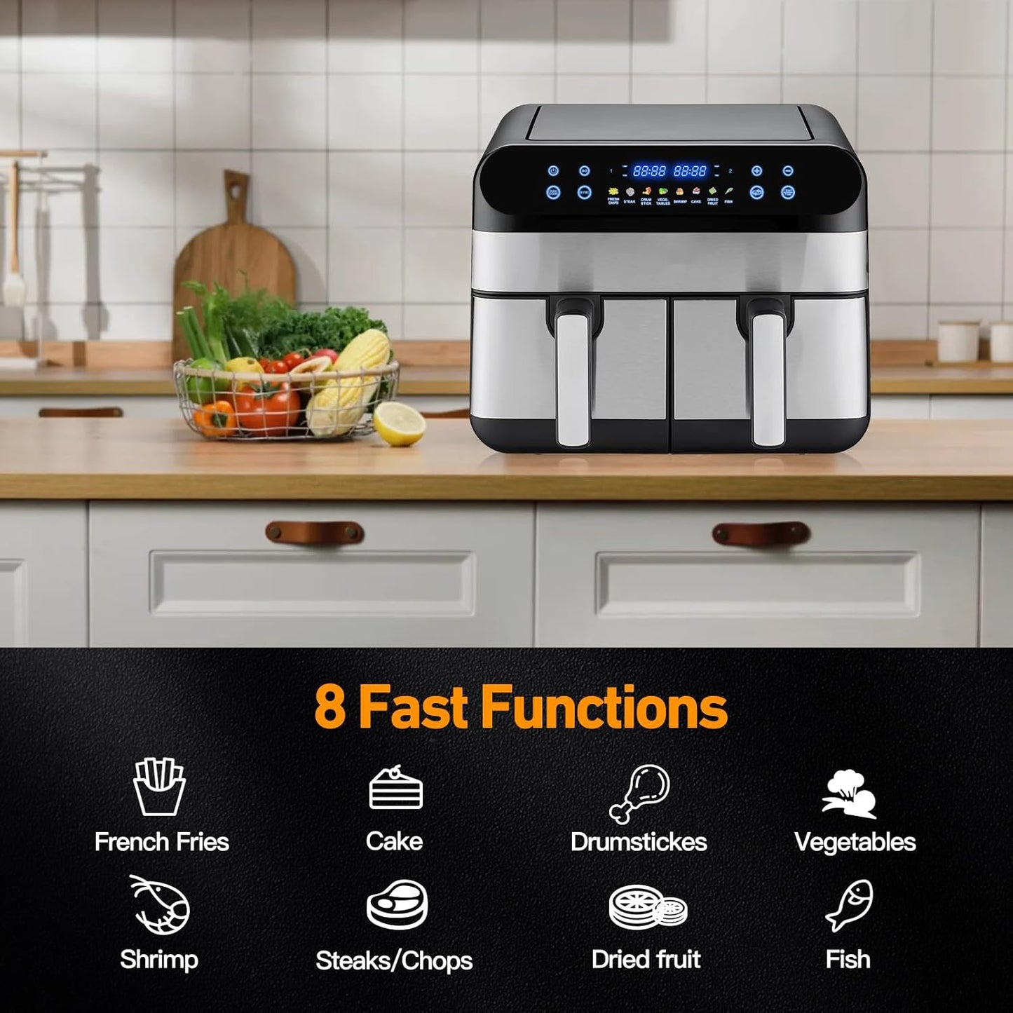 Panana Air Fryer 9.5 Quart Air Fryer with Dual Basket for Quick and Easy Meals, 8 Pre-set Function Air Fryer for Family and Childern, Christmas Gift New Year Gift