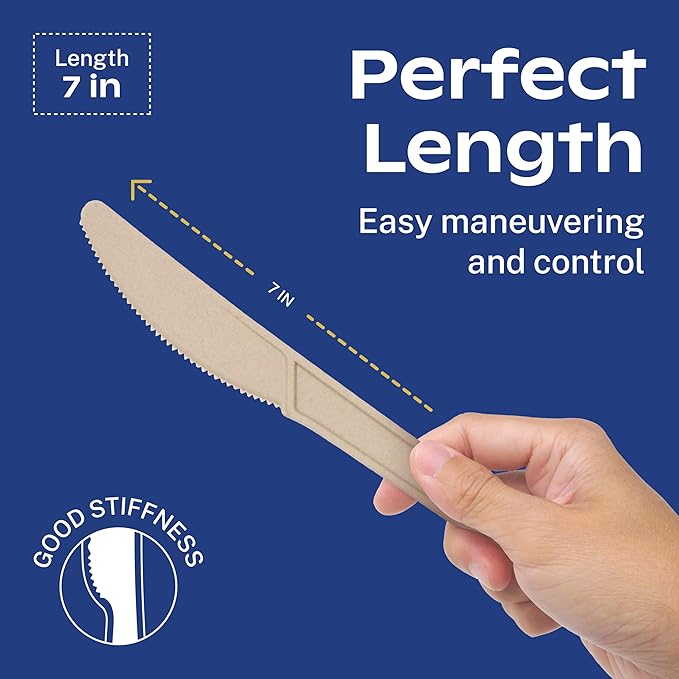 CORAL Light Brown 100% Compostable Forks - 120 Heavy Duty Forks (7.0 inch) - Break Resistant with Smooth Edges, Ocean Friendly Alternative to Plastic Silverware - Biodegradable & Disposable Forks
