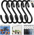 Vinyl Coated S Hook, Hanging Plants,Non Slip,Small Rubber Coated Steel Metal Black Closet S Hook for Hanging Jeans Plants Jewelry Pot Pan Cups Towels (6, 3 Inch+Black + Vinyl Coating)