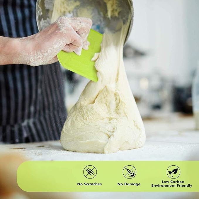 SURDOCA Dough Scraper Bench Scraper - 3P 14.2x8.5" Plastic Flexible Bowl Scraper, Sharp Edge & Angles Cake Scraper. Non-Slip Bakeware Decorating Tools Sculpting & Modeling Tools - White+Yellow+Green