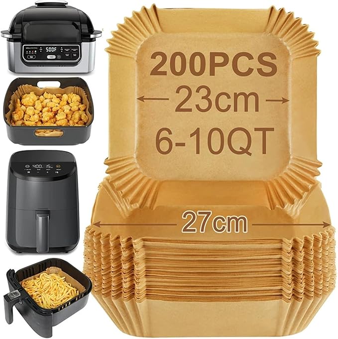 Large Air Fryer Disposable Paper Liners Nonstick 23cm Oven Airfryer Parchment Baking Paper ，Compatible For Ninja，Compatible For COSORI ，Grill Cooking Basket(16cm square,100 Pcs)