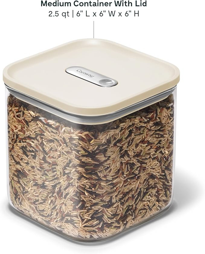 Caraway 2.5qt Glass Airtight Food Storage Container with Lid – Non-Toxic, BPA-Free Kitchen Storage Container – Stackable, Space-Saving Airtight Container for Dry Goods and More - Cream